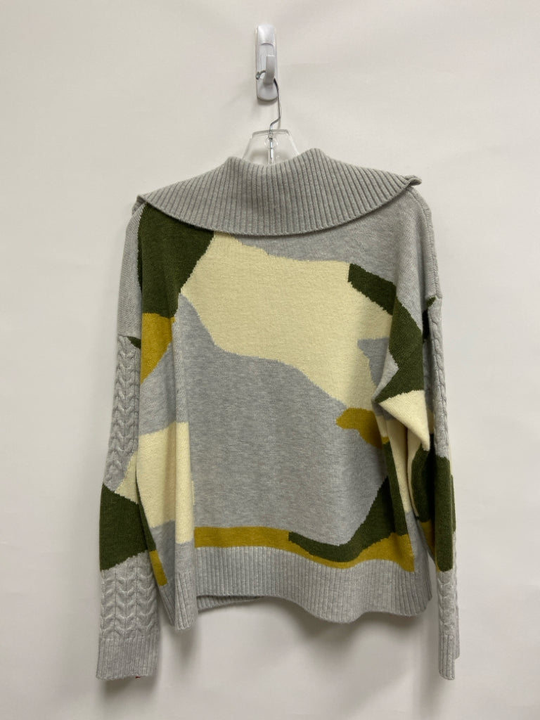 Size L Gray/Cream Olive/Yellow Cable Knit Quarter Zip Ladies Sweater