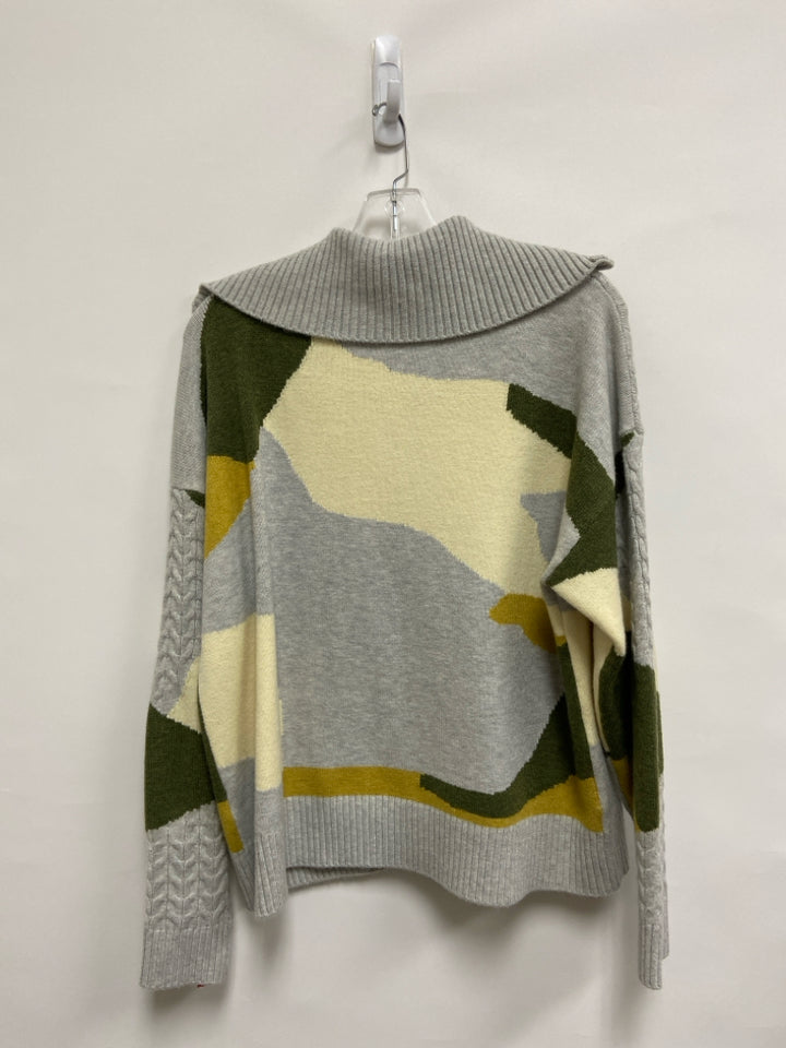 Size L Gray/Cream Olive/Yellow Cable Knit Quarter Zip Ladies Sweater