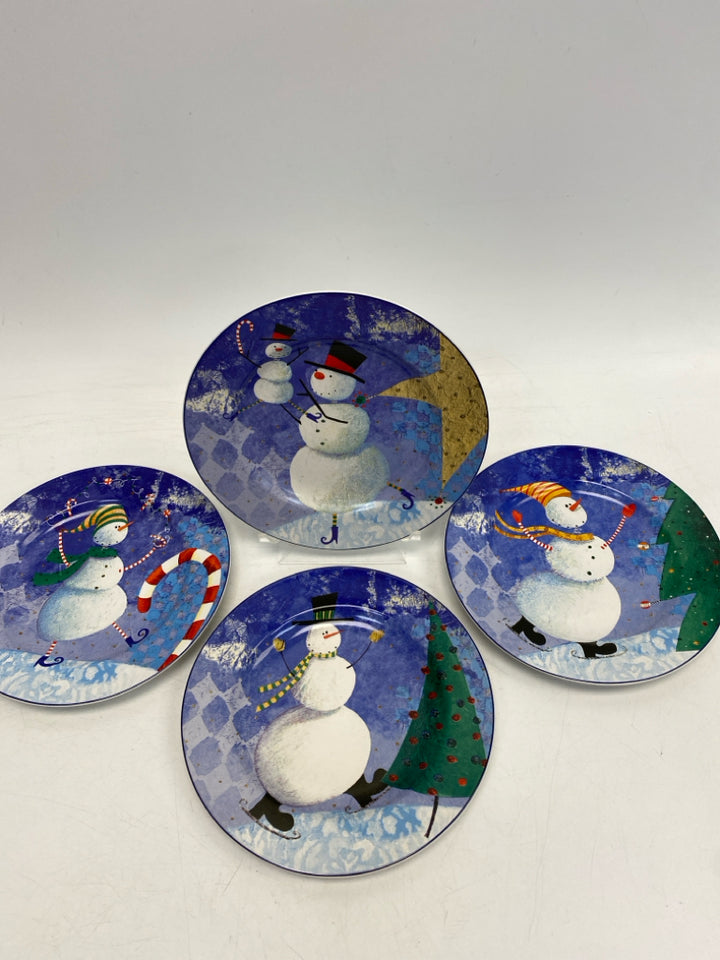 Oneida Blue Multi Color Snowman Stoneware Christmas