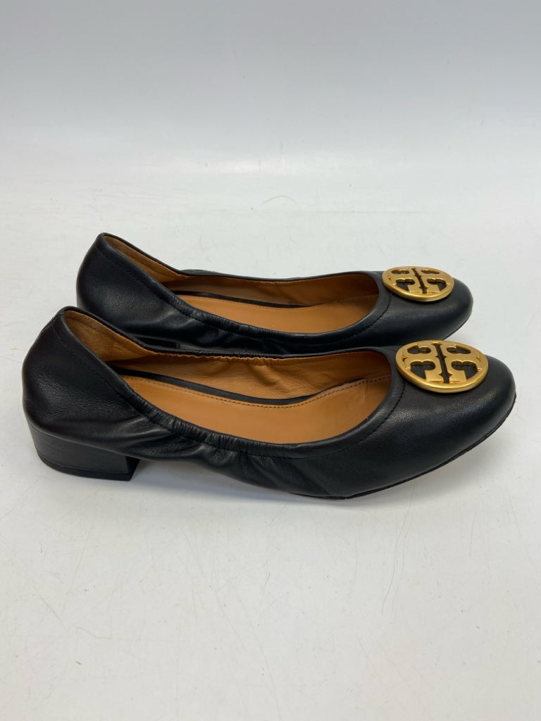 Tory Burch US Shoe Size 7.5 Black Gold Disc Flats