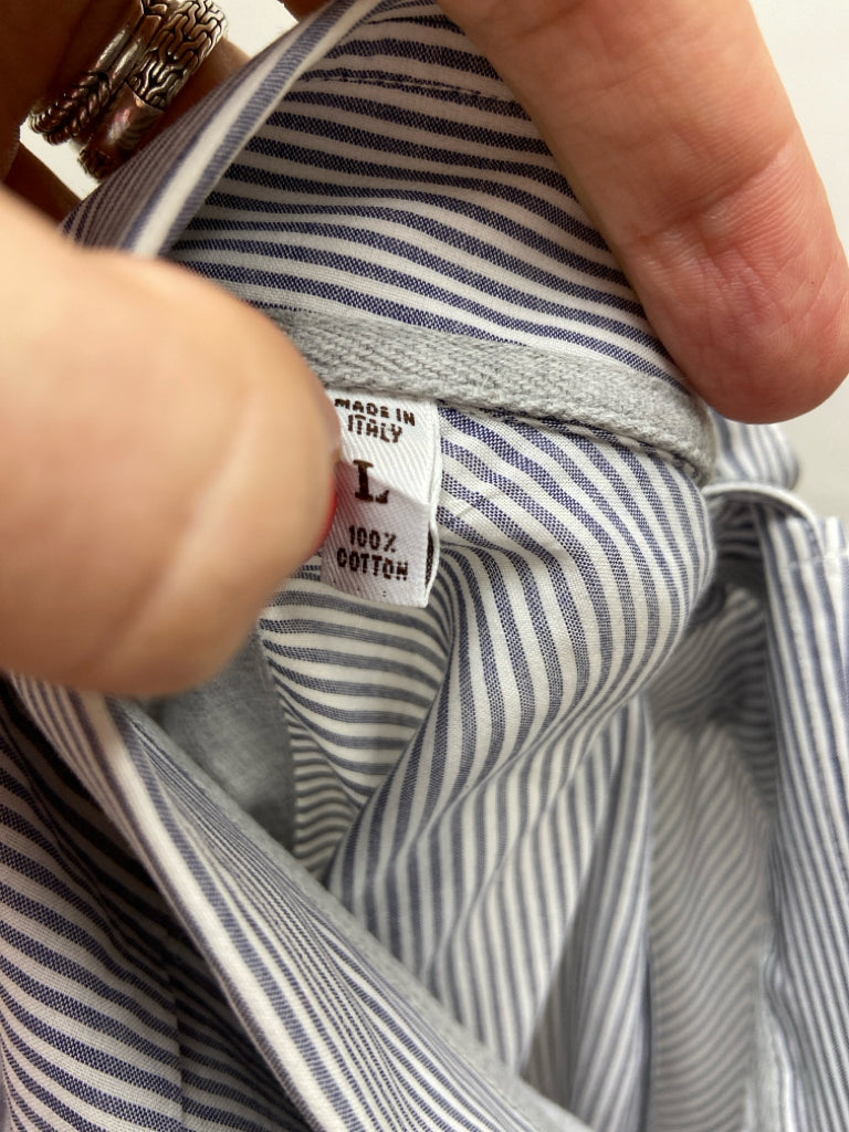 BRUNELLO CUCINELLI Size L White/Gray Stripes Button Up Men&