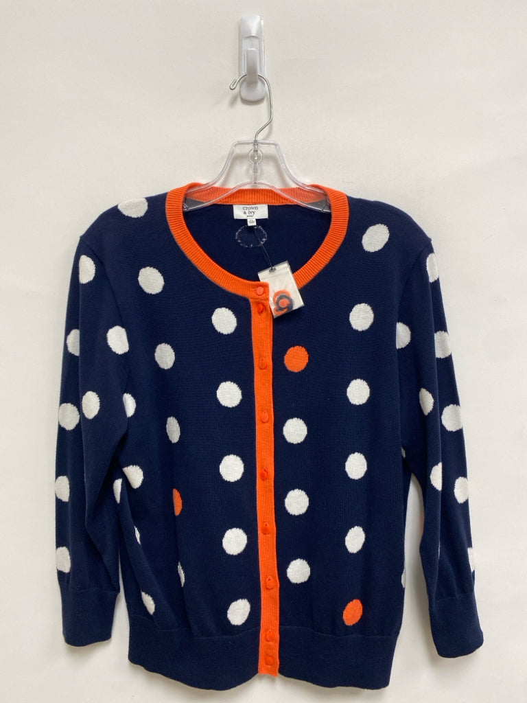 NWT Crown &amp; Ivy Size LP Navy/White Polka Dot Petite Sweater