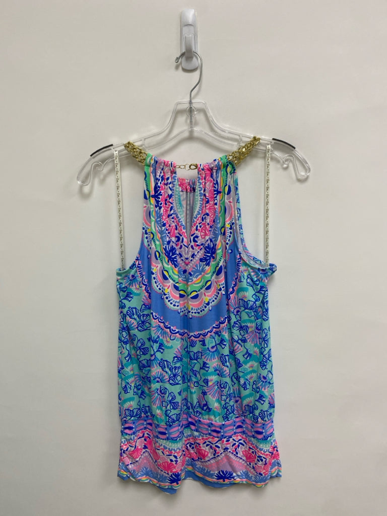 LILLY PULITZER Size S Blue Pink/White Floral Sleeveless Ladies Top