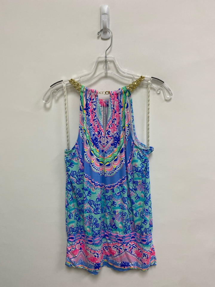 LILLY PULITZER Size S Blue Pink/White Floral Sleeveless Ladies Top