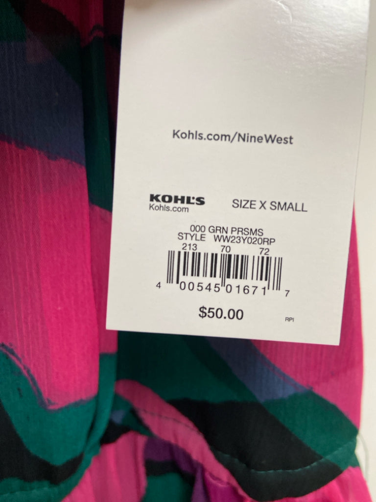NWT Nine West Size XS Pink/Green Purple/Black Shapes Sleeveless Ladies Dress
