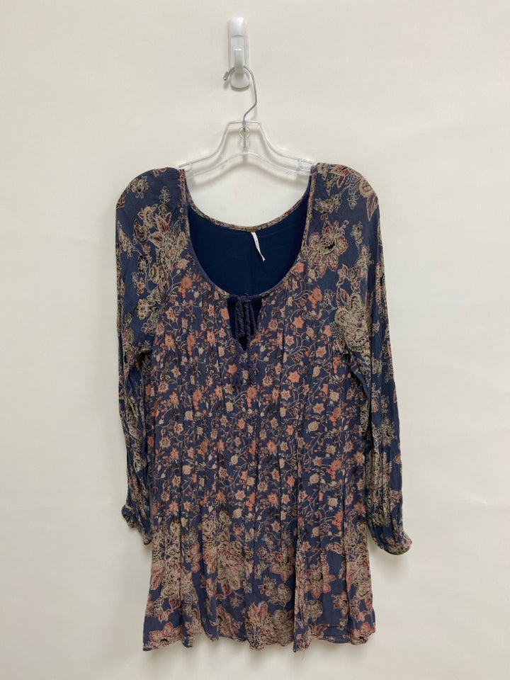 Free People Size L Slate Blue Coral Floral Ladies Dress