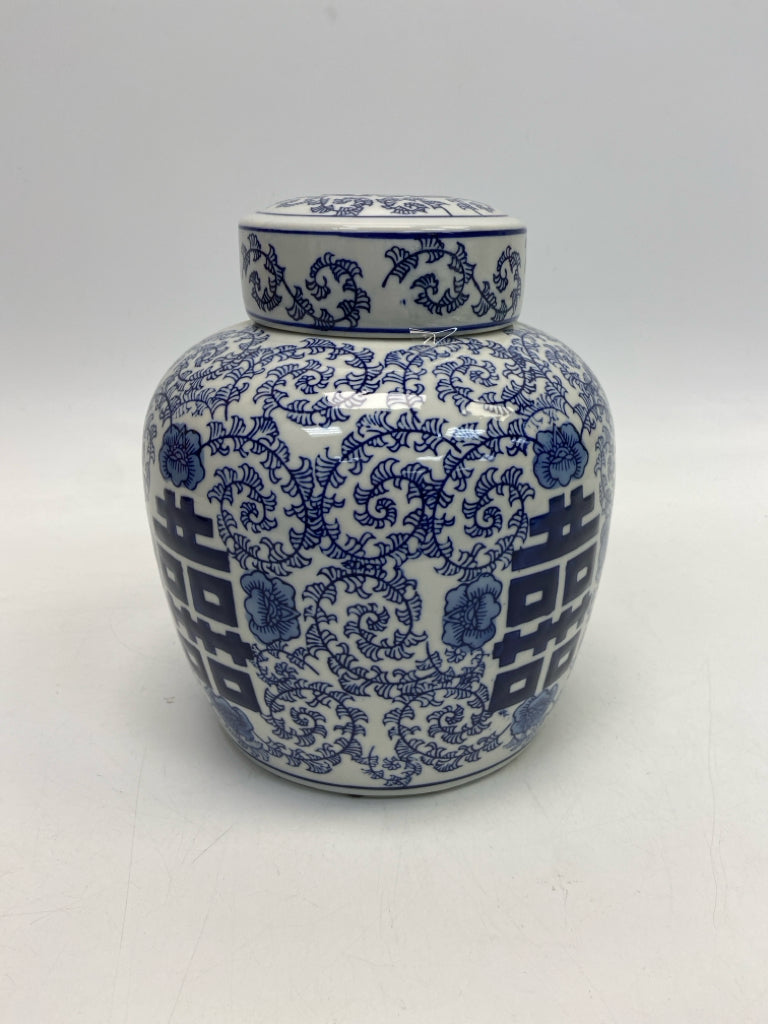 Three Hands Blue/White Flowers Ceramic Jar
