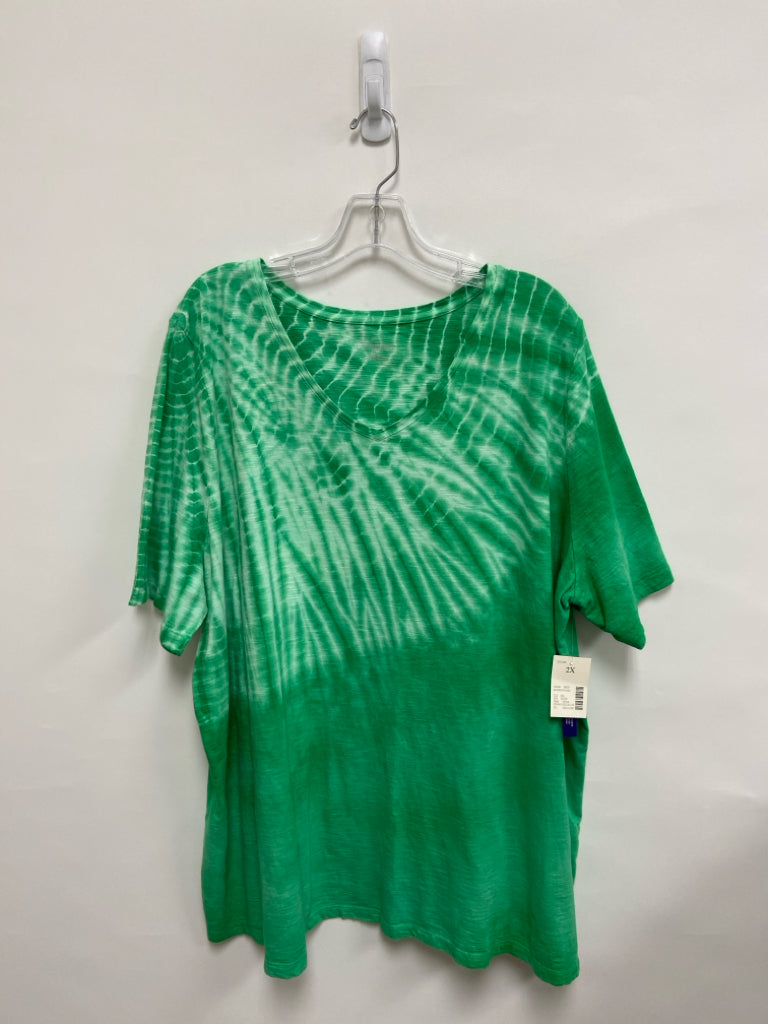 NWT Catherines  SIZE  2X Green/White Tie Dye V Neck Plus Size Top