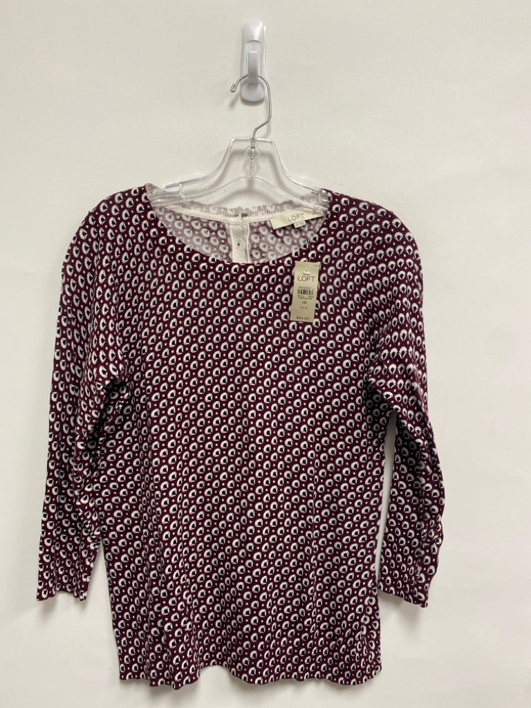 NWT LOFT Size MP Burgundy/White Print Petite Sweater