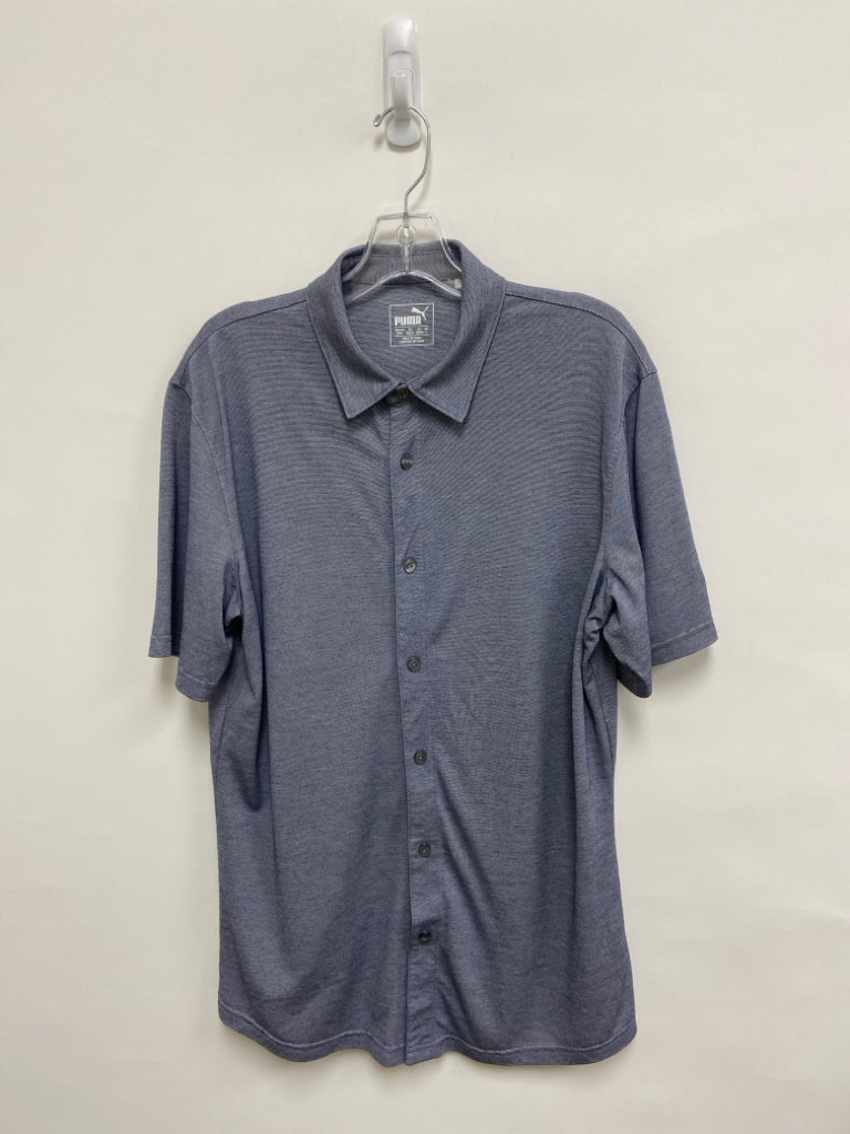 Puma Size M Dark Blue White Striped Button Up Men&