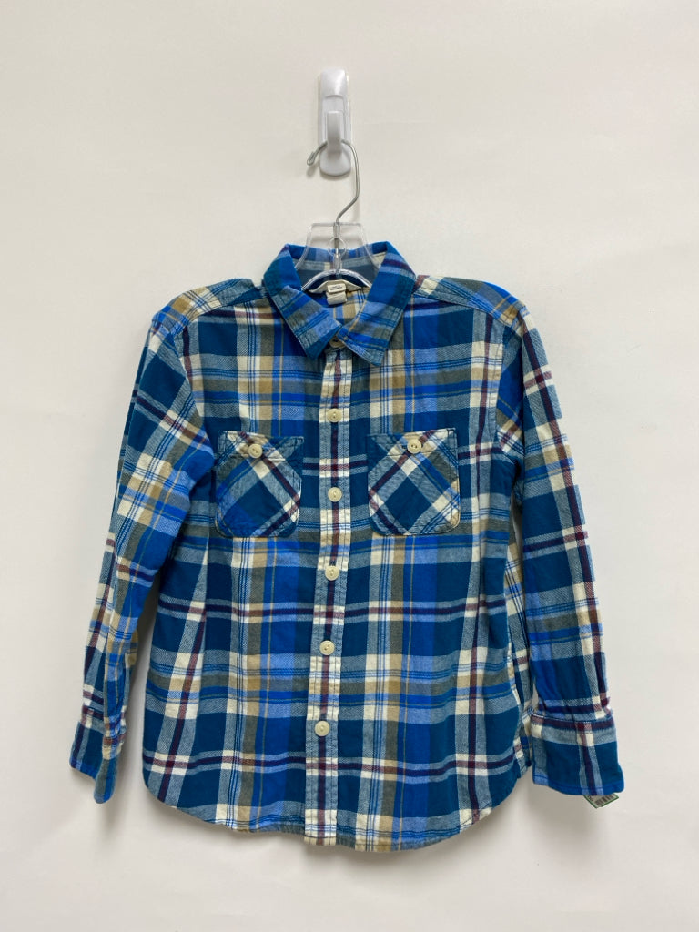Lands End SIZE 8 Blue/Cream Beige Plaid Flannel Boy&