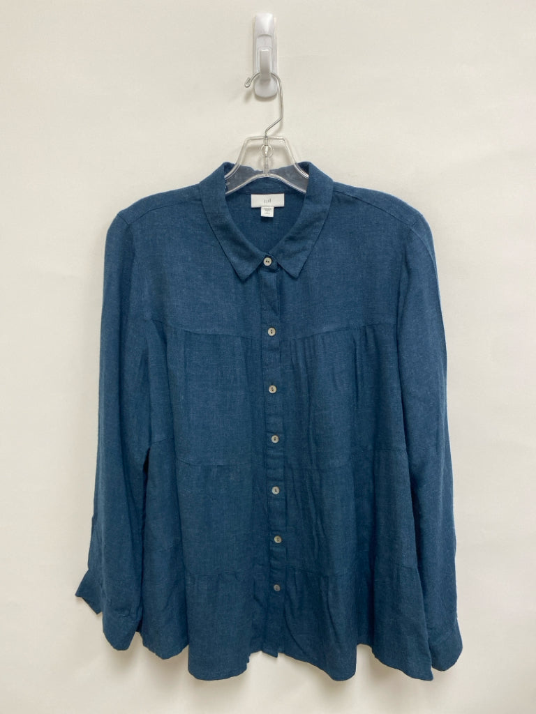 J Jill Size LP Teal Blue Button Up Petite Top