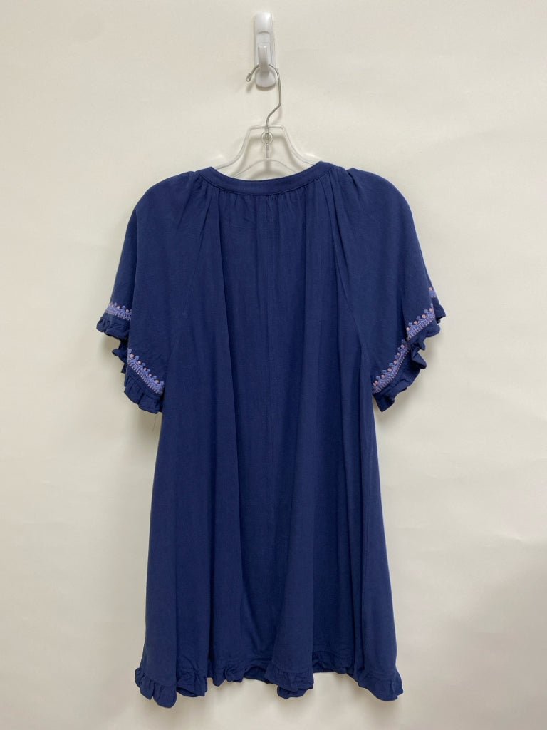 NWT Umgee Size S Navy Blue/Pink Embroidered Linen Blend Ladies Dress