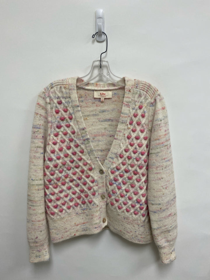 Size 2 Cream Multi Color Speckles Cardigan Alpaca/Wool Blend Ladies Sweater