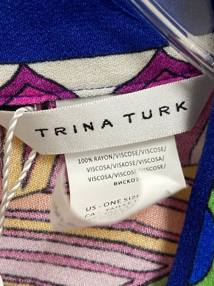 NWT Trina Turk Size OSFM Blue/White Green/Multi Print Batwing Ladies Kimono