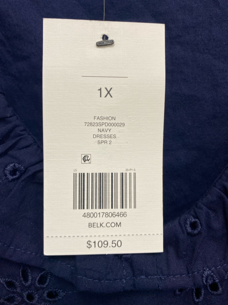 NWT Crown &amp; Ivy  SIZE  1X Navy Ruffles Eyelet Plus Size Dress