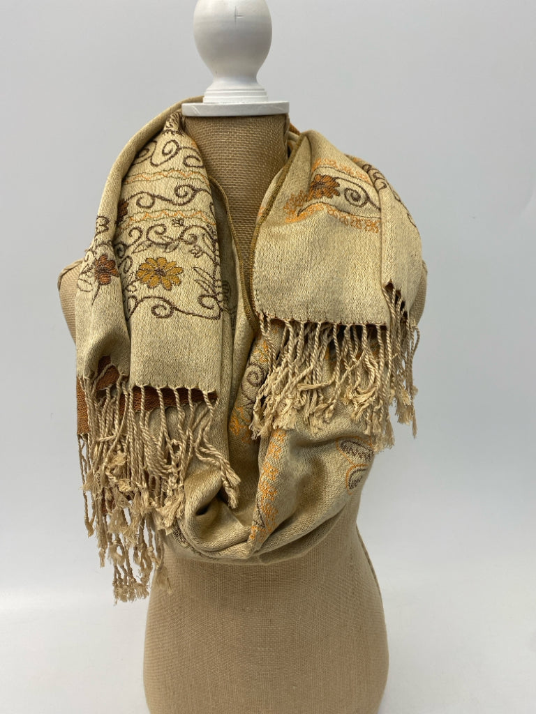 NWT Tan Orange/Brown Stitching Scarf
