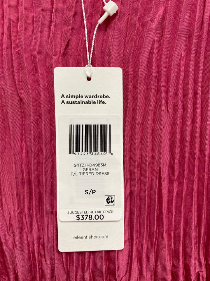 NWT Eileen Fisher Size S Hot Pink Crinkle Sleeveless Ladies Dress