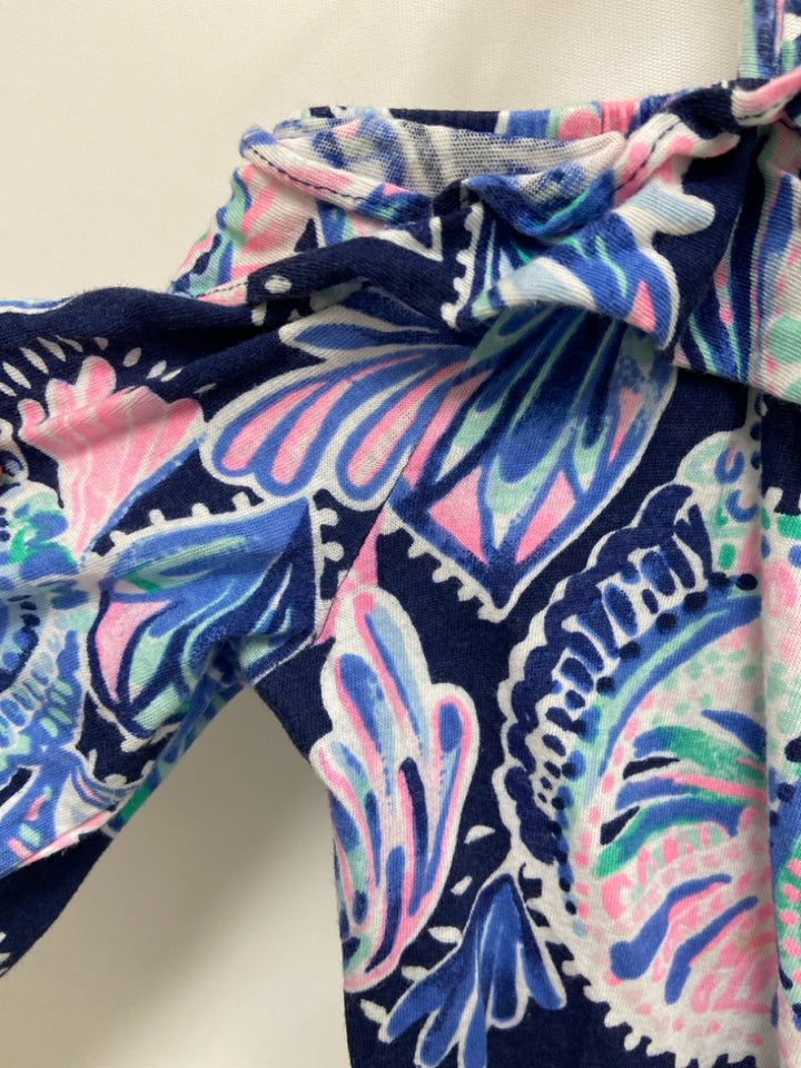 LILLY PULITZER SIZE 8/10 Navy/white Aqua/Pink Cold Shoulder Girl&