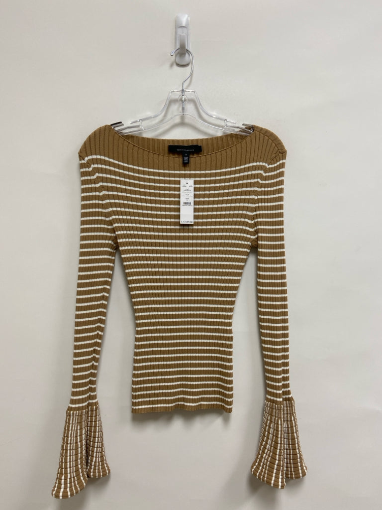 NWT WHBM Size S Tan/White Striped Boat Neck Ladies Sweater