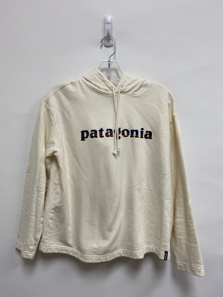Patagonia Size M Cream Red/Brown Logo Hooded Ladies Sweatshirt