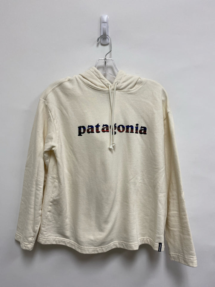 Patagonia Size M Cream Red/Brown Logo Hooded Ladies Sweatshirt
