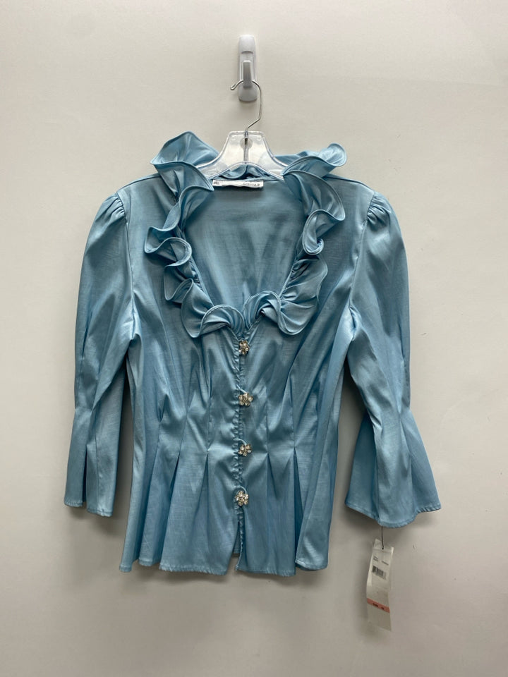 NWT Chetta B. Size 10 Powder Blue Rhinestone Button Up Ladies Top