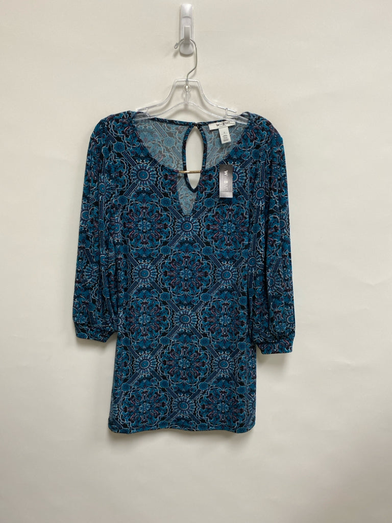 NWT WHBM Size S Black Turquoise/White Medallion Ladies Top