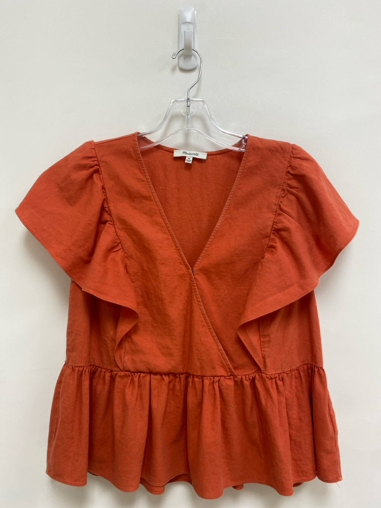 Madewell Size XS Orange V Neck Linen Blend Ladies Top