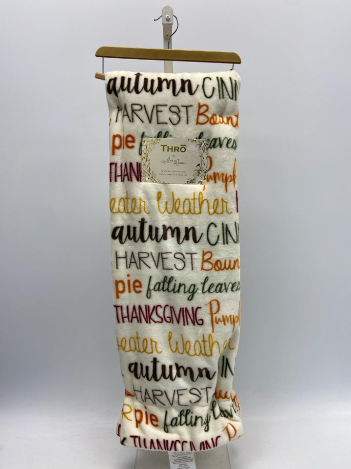 NWT Cream Multi Color Words Fall