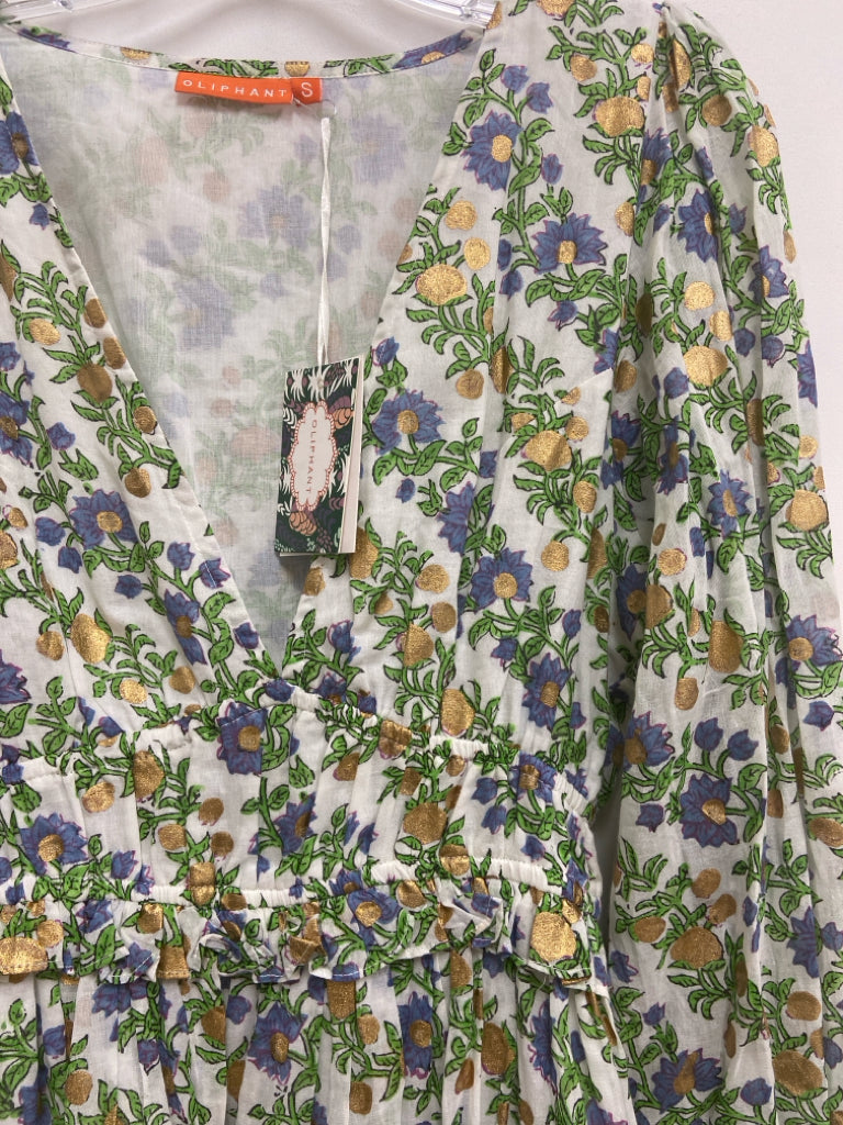 NWT Oliphant Size S White Periwinkle/Multi Floral Ladies Dress