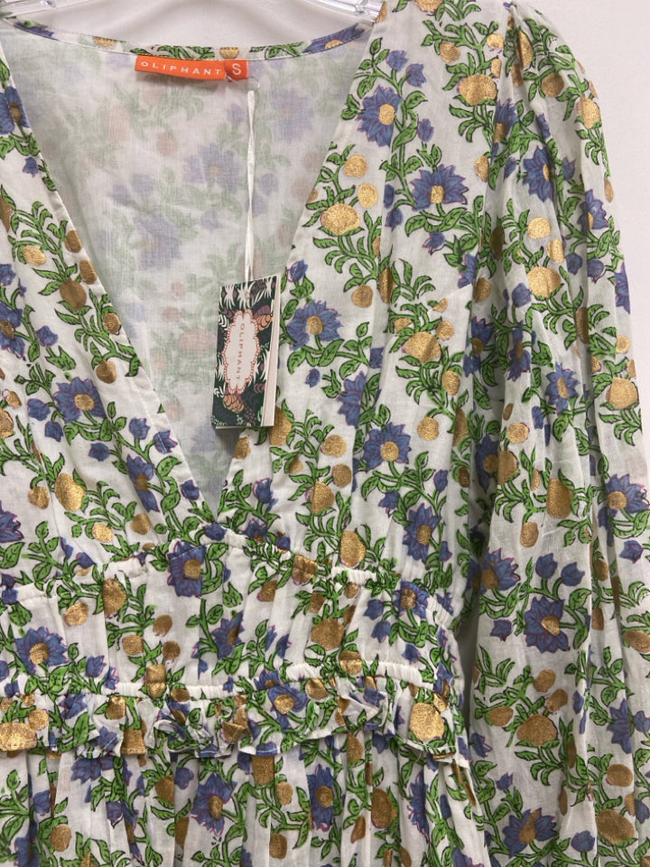 NWT Oliphant Size S White Periwinkle/Multi Floral Ladies Dress