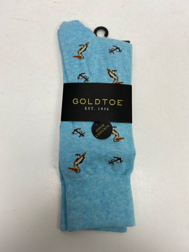 NEW Goldtoe Powder Blue Brown Birds Men&