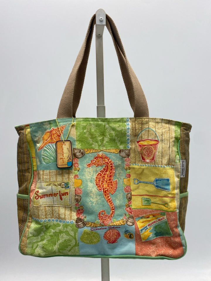 Green Multi-Color Summer Tote Bag