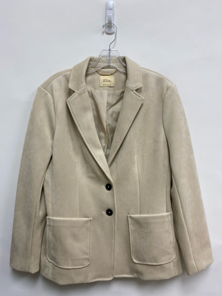 Elie Tahari Size 12 Beige Button Up Faux Suede Ladies Jacket