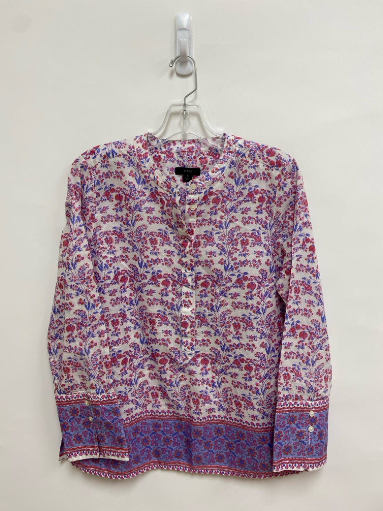 J Crew Size S White Blue/Red Flowers Ladies Top