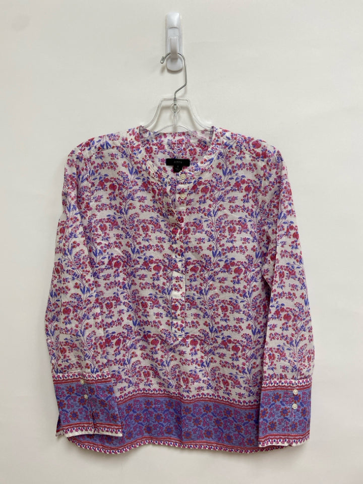 J Crew Size S White Blue/Red Flowers Ladies Top