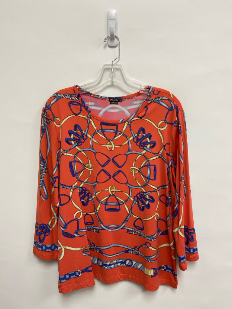 J McLaughlin Size XL Dark Coral Blue/Cream Print 3/4 Sleeve Ladies Top