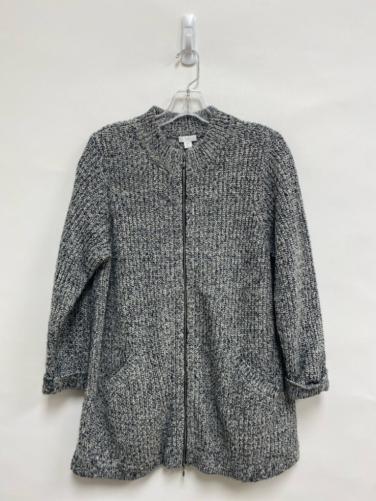 J Jill Size LP Cream/Black Woven Zip Down Petite Sweater
