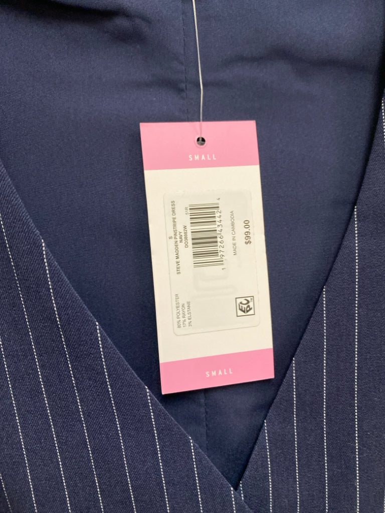 NWT Steve Madden Size S Navy White Pinstripe Sleeveless Ladies Dress