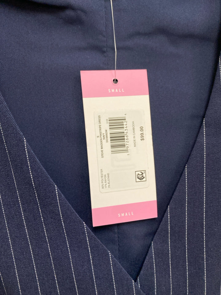 NWT Steve Madden Size S Navy White Pinstripe Sleeveless Ladies Dress