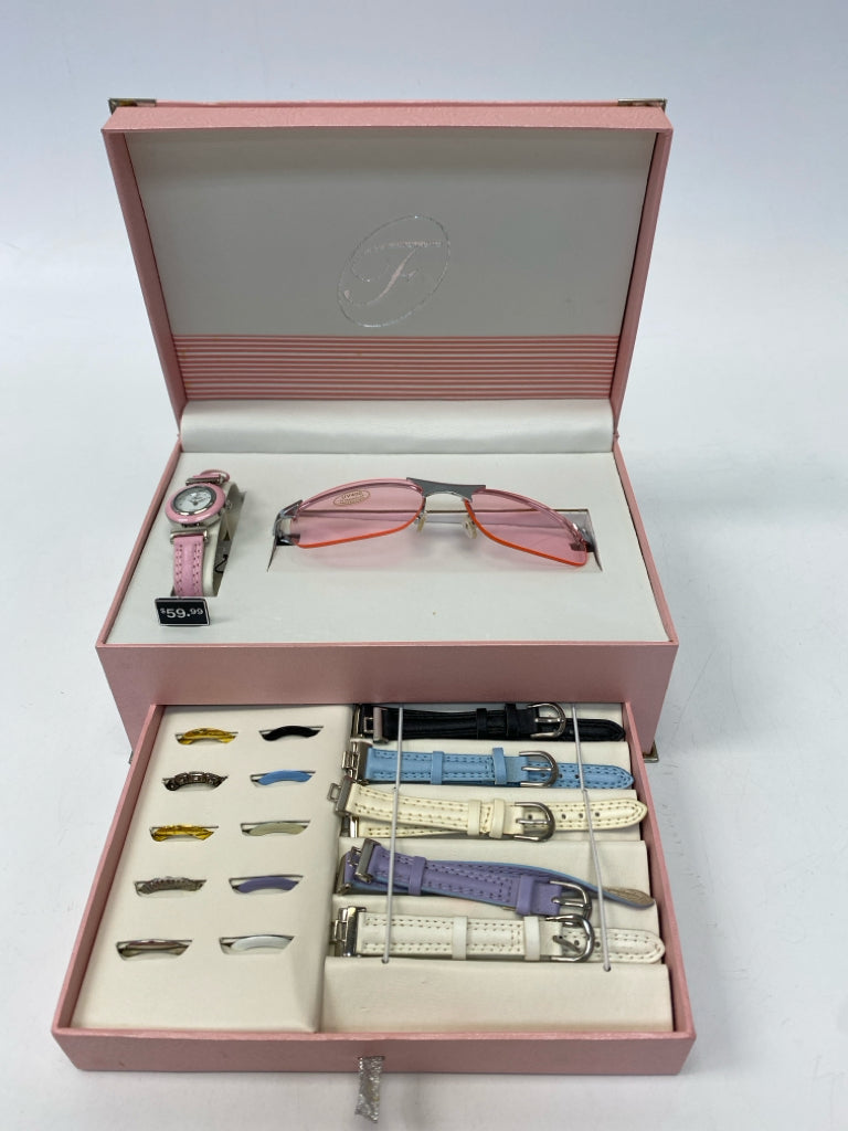NEW/BOX Fondini Pink Ladies Interchangeable Watch Set