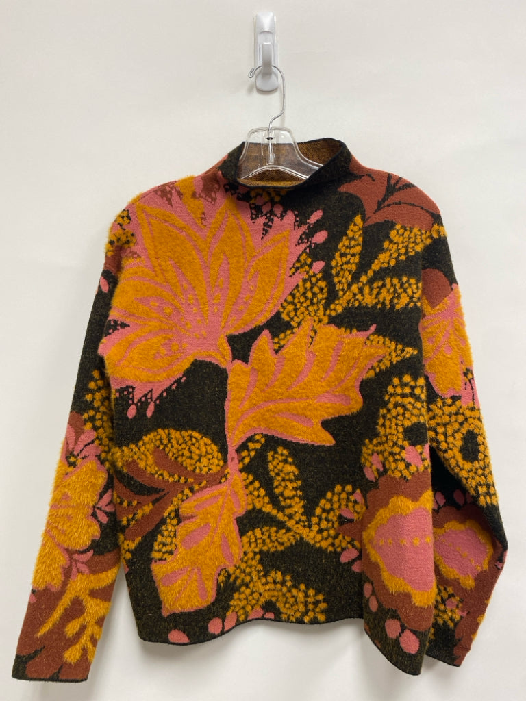 RACHEL ZOE Size M Black/Orange Pink/Brown Leaves Mock Neck Ladies Sweater