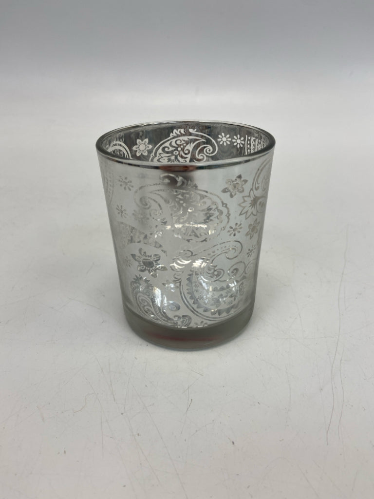 Silver Clear Print Glass Candleholder(s)