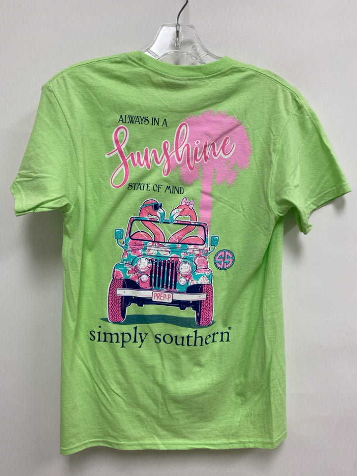 NWT Simply Southern Size S Lime Green White/Navy Logo Ladies Top
