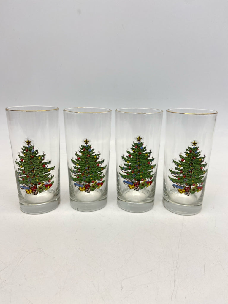 Clear Green/Multi Trees Glass Christmas