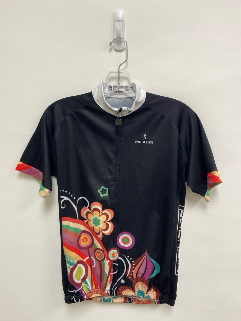 Size L Black White/Multi Flowers Zip Down Athletic Top