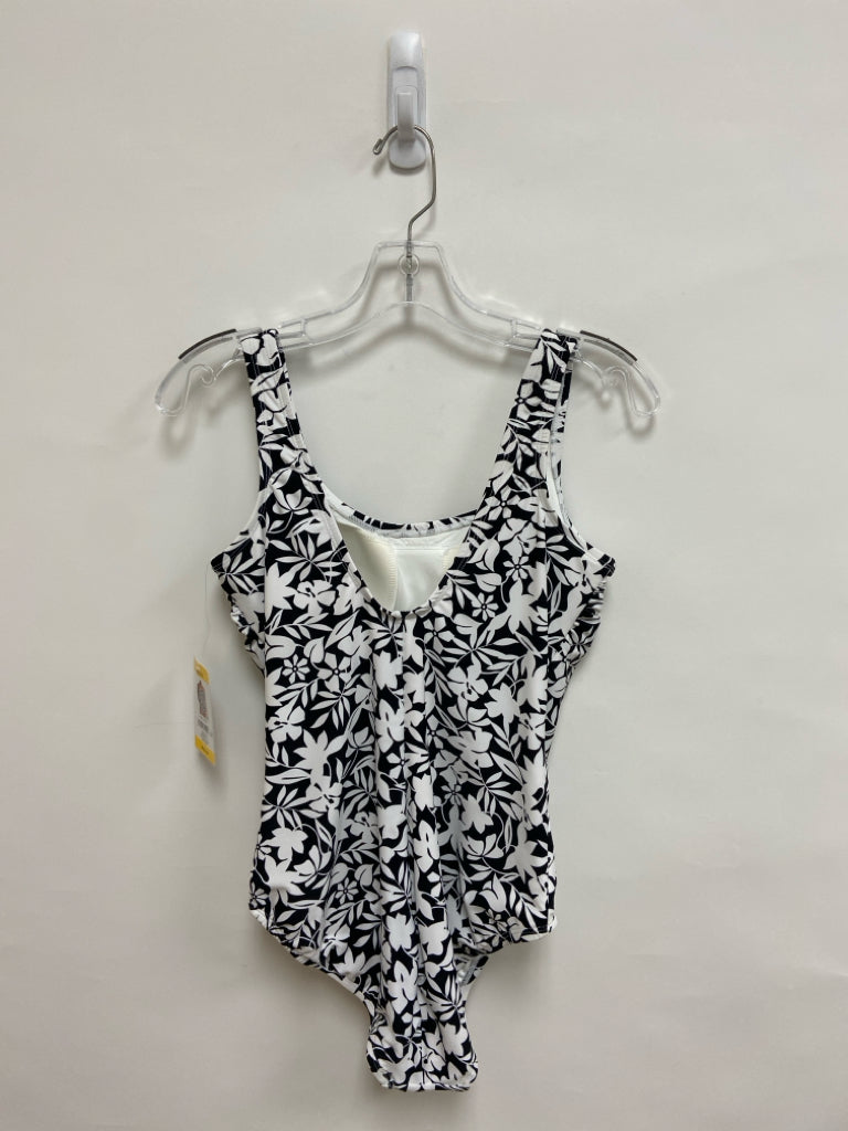 NWT Lands End Size M Black White Flowers Ladies Swimwear
