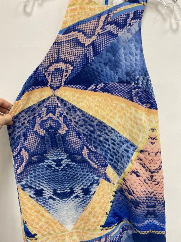 OLIVACEOUS Size M Blue Pink/Yellow Snake Print Sleeveless Ladies Dress