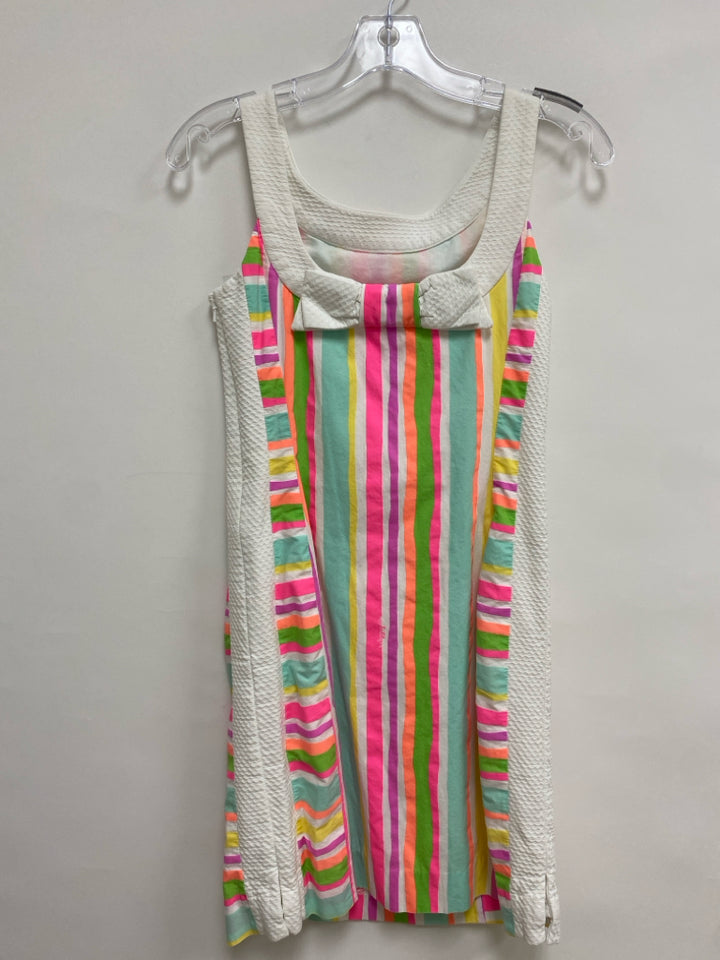 LILLY PULITZER Size 0 White Neon/Multi Stripes Sleeveless Ladies Dress